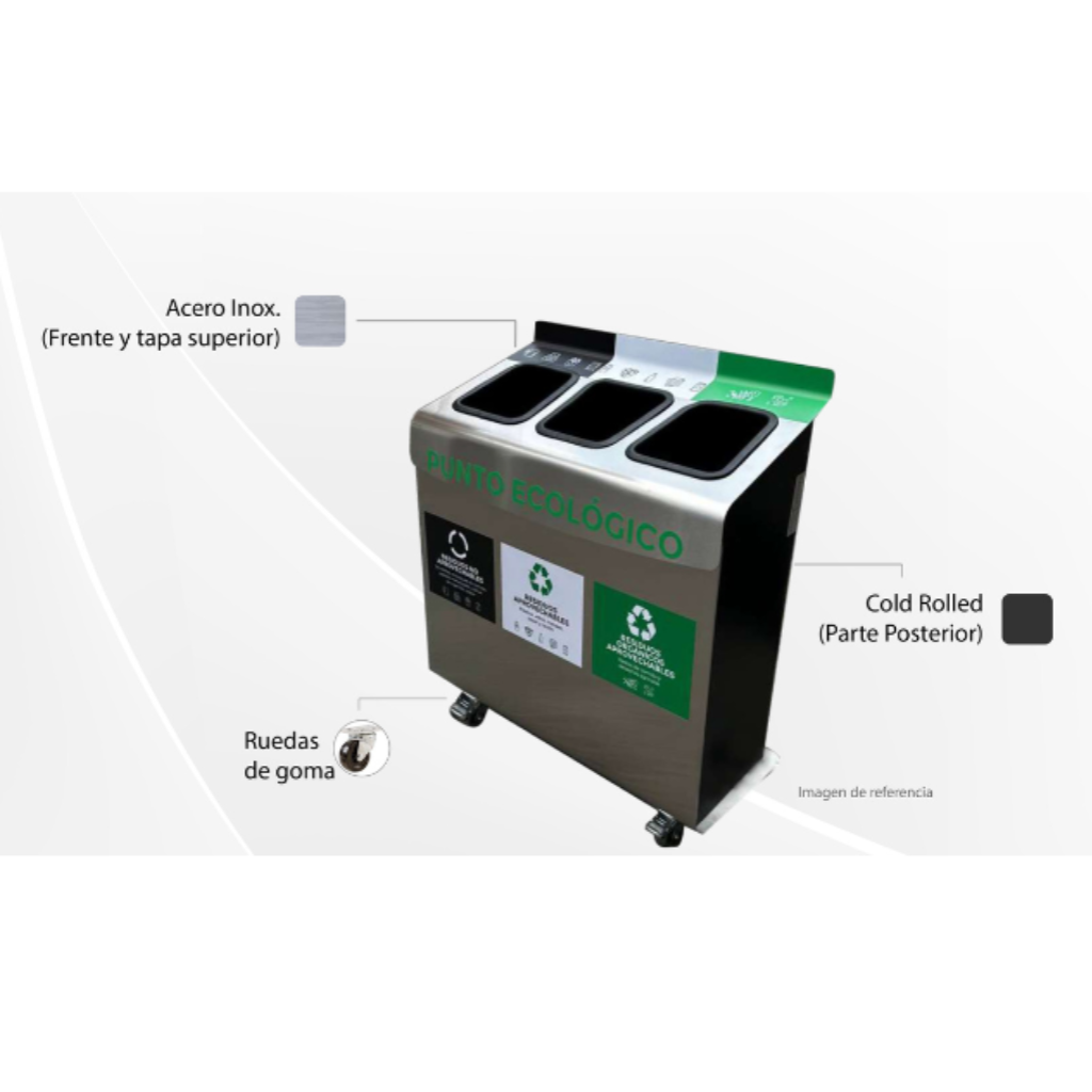 Punto Ecológico Acero Inoxidable 110 Litros 3 Divisiones Metalis_2