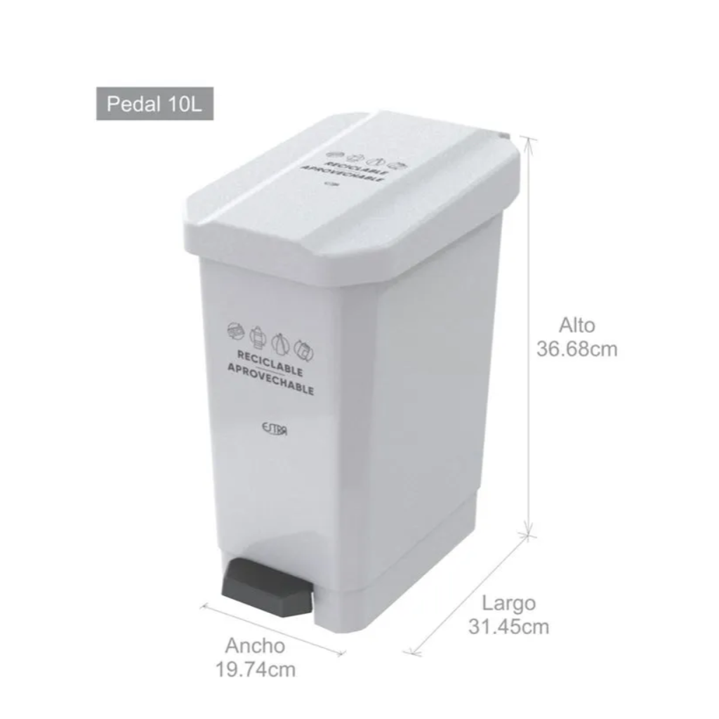 Caneca de Pedal 10 Litros Estra Bins Blanca 4-1042672_2