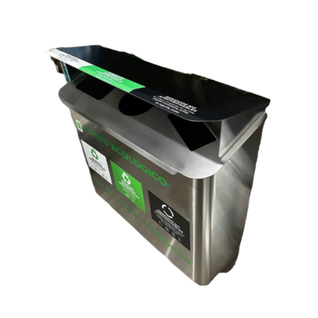 Punto Ecológico Acero Inoxidable 140 Litros 3 Divisiones con Techo Metalis_2