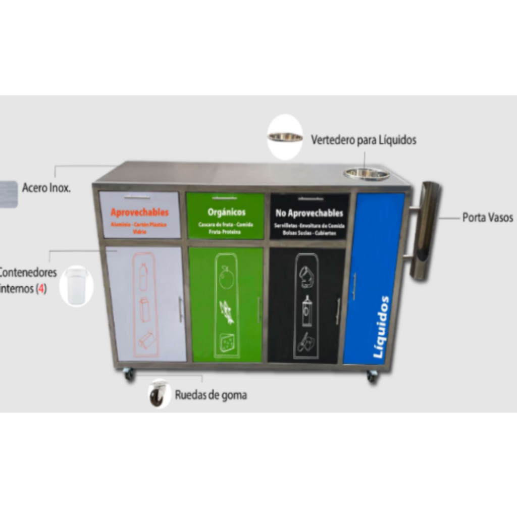 Punto Ecológico Acero Inoxidable 388 Litros 4 Divisiones  Metalis  Zafiro Xl _2