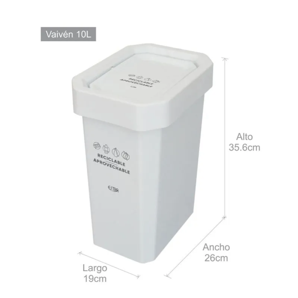 Papelera con Tapa Vaivén 10 Litros Blanca Estrabins Reciclable Aprovechable 4-1042589  _2