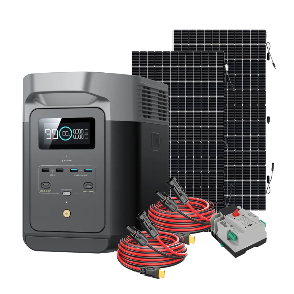 Kit Solar de Respaldo EcoFlow DELTA 2 MAX 2400 W + 2 Paneles Solares Flexibles de 560 W + Transferencia Automática _1