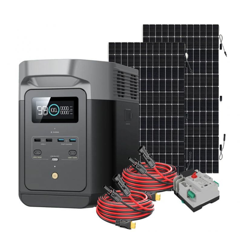Kit Solar de Respaldo EcoFlow DELTA 2 MAX 2400 W + 2 Paneles Solares Flexibles de 560 W + Transferencia Automática _1