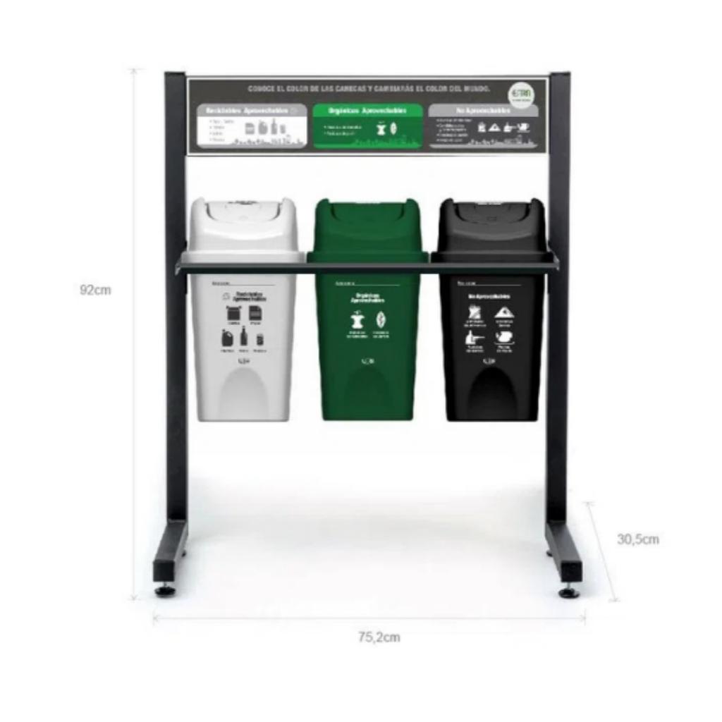Punto Ecológico 10 litros 3 Puestos Vaivén (Verde, Blanco y Negro) Estra 4-1042751_2