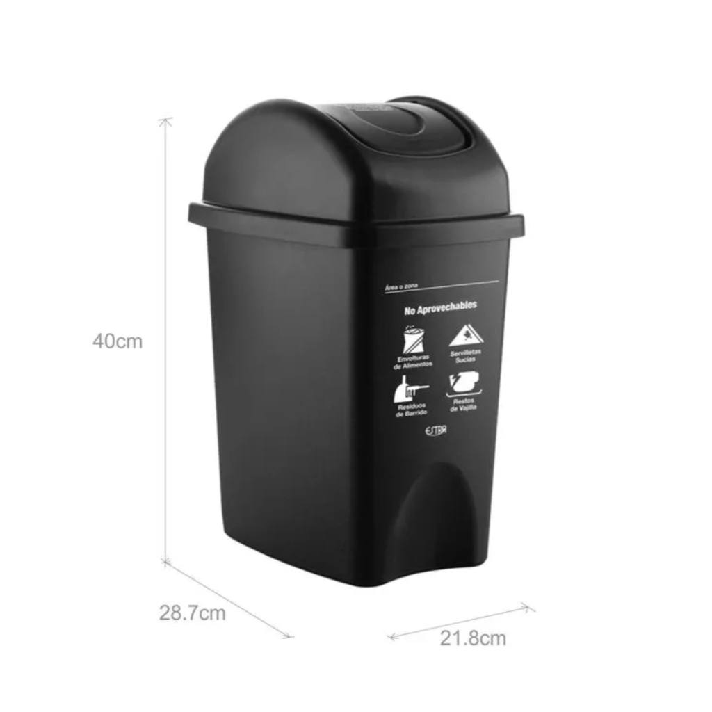 Papelera con Tapa Vaivén 10 Litros Negro Residuos No Aprovechables Estra 4-1042504_2