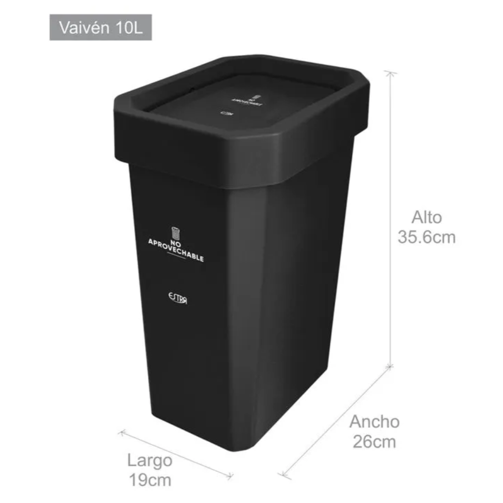 Papelera con Tapa Vaivén 10 Litros Negra Estrabins No Aprovechable 4-1042591_2