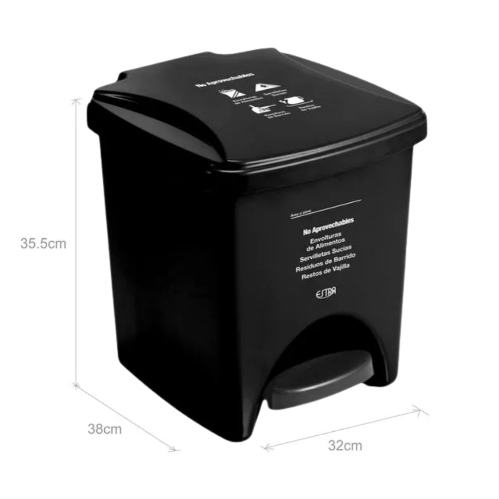 Papelera Pedal 20 Litros Negro Residuos No Aprovechables Estra 4-1042578_2