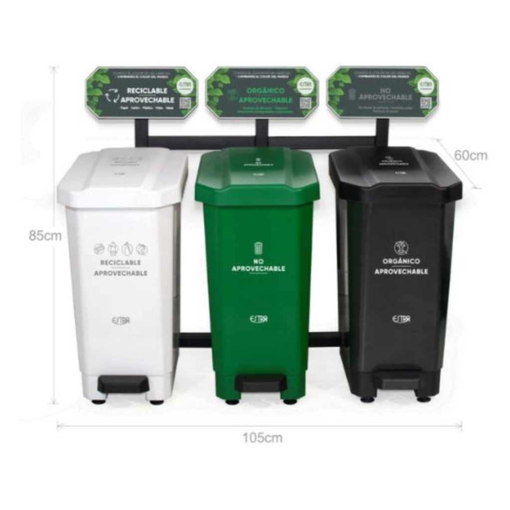 Punto Ecológico 44 Litros 3 Puestos EstraBios con Tablero (Blanco,Verde, Negro) Estra 4-1046877_3