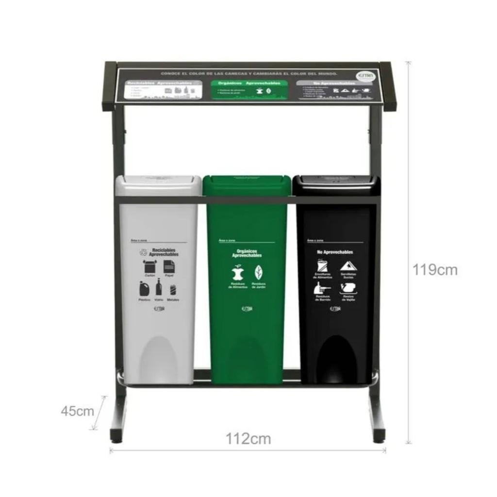 Punto Ecológico 53 Litros 3 Puestos Vaivén Con Techo (Blanco, Verde, Negro) Estra 4-1042755_2