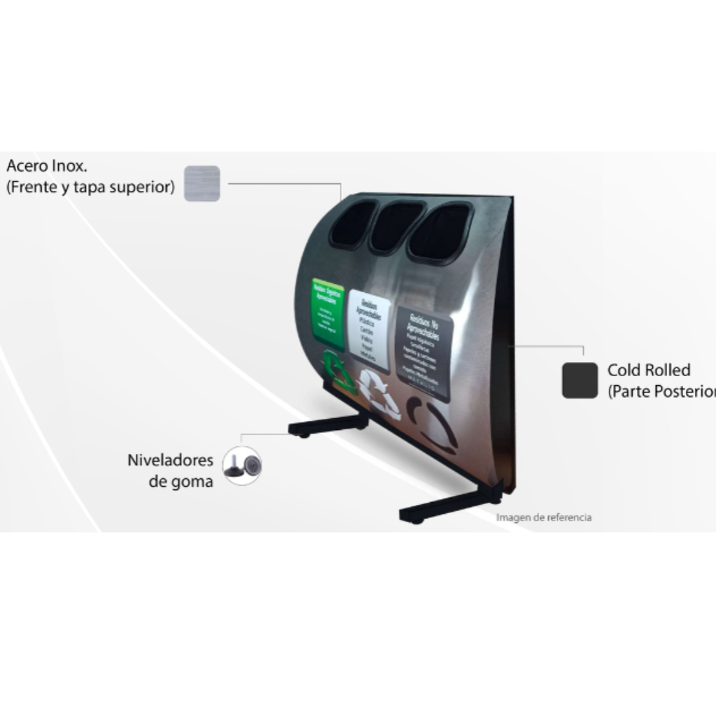 Punto Ecológico Acero Inoxidable 60 Litros 3 Divisiones Metalis_2