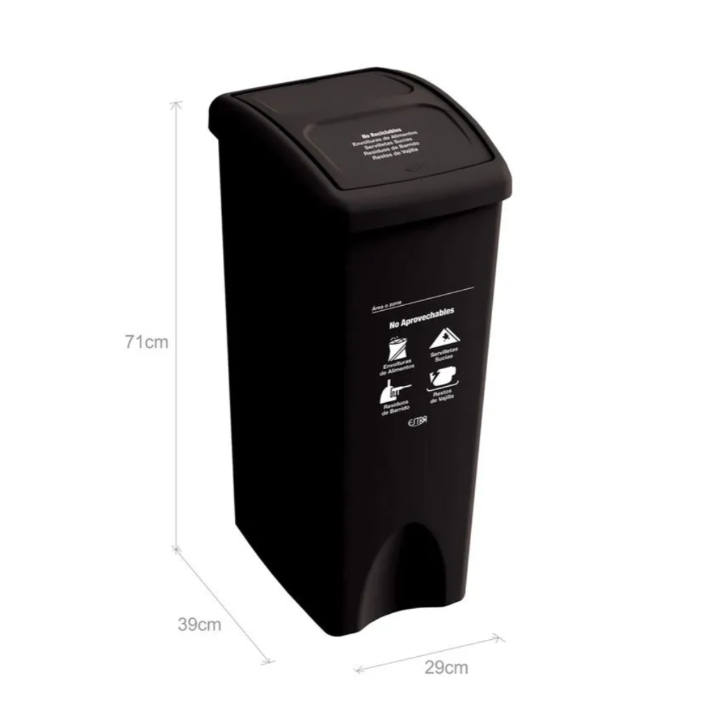 Papelera con Tapa Vaivén 53 Litros Negro Residuos No Aprovechables Estra 4-1042522_2