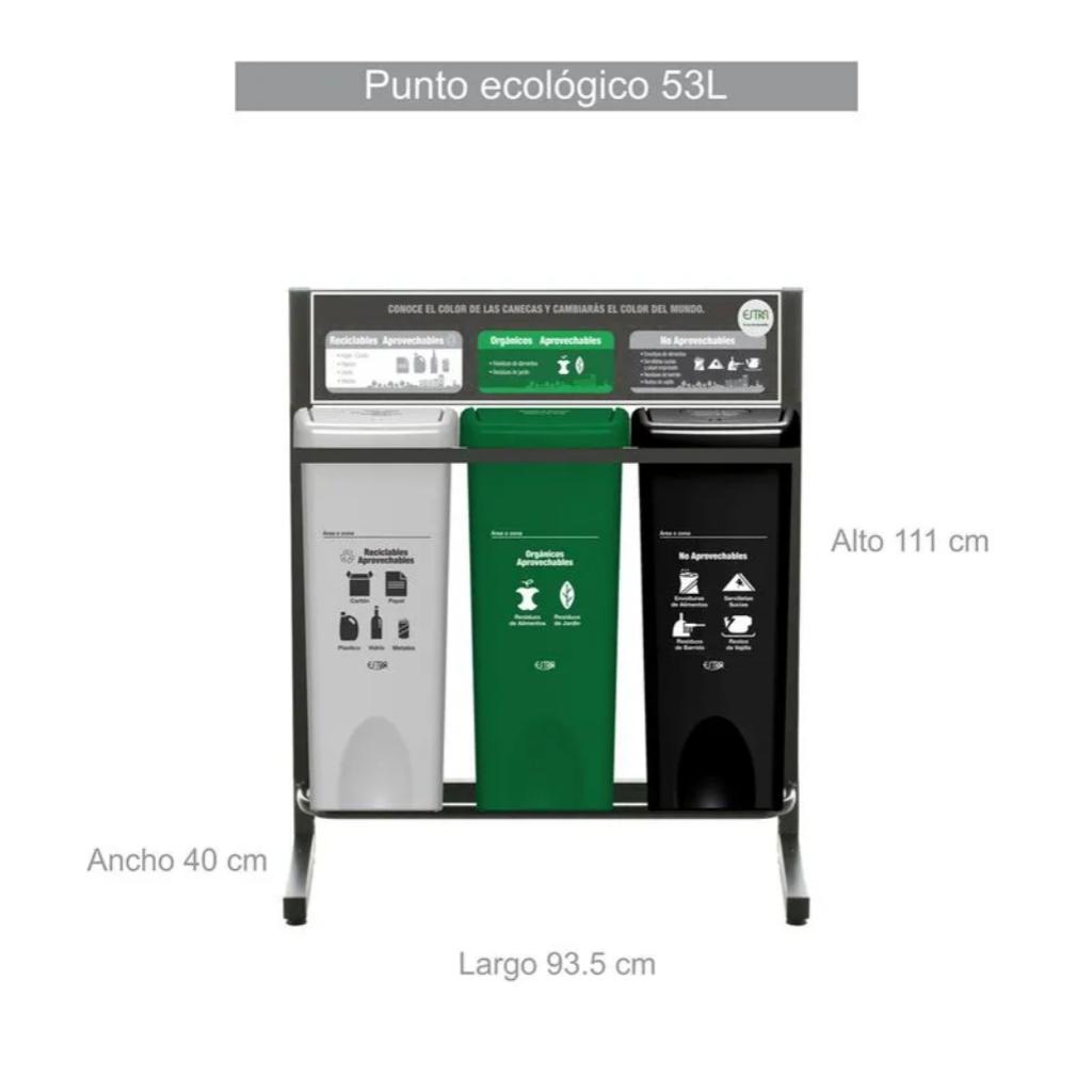 Punto Ecológico 53 Litros 3 Puestos Vaivén Con Tablero (Blanco, Verde, Negro) Estra 4-1042753_2