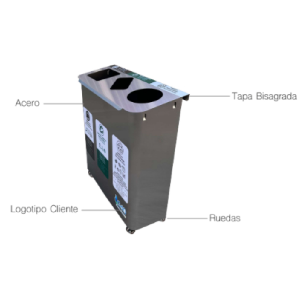 Punto Ecológico Acero Inoxidable 110 Litros 3 Divisiones  Metalis Ámbar lite_4