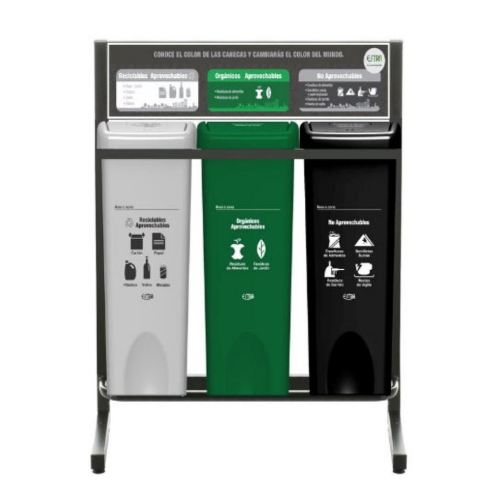 Punto Ecológico 53 Litros 3 Puestos Vaivén Con Tablero (Blanco, Verde, Negro) Estra 4-1042753_1