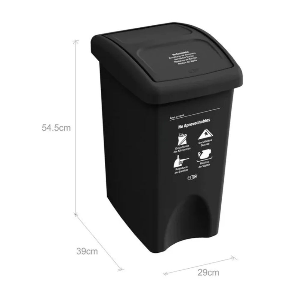 Papelera con Tapa Vaivén 35 Litros Negra Residuos No Aprovechables Estra 4-1042516_2