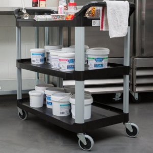 Carro de Servicio Abierto Tres Estantes 200 Libras Negro FG342488BLA_2