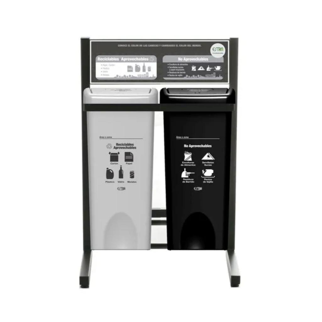 Punto Ecológico 53 Litros 2 Puestos Vaivén Con Tablero (Negro-Blanco) Estra 4-1019069_1