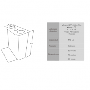 Punto Ecológico Acero Inoxidable 110 Litros 3 Divisiones  Metalis Ámbar lite_7