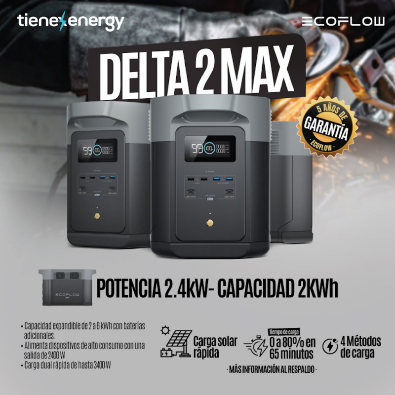 Kit Solar de Respaldo EcoFlow DELTA 2 MAX 2400 W + 2 Paneles Solares Flexibles de 560 W + Transferencia Automática _4