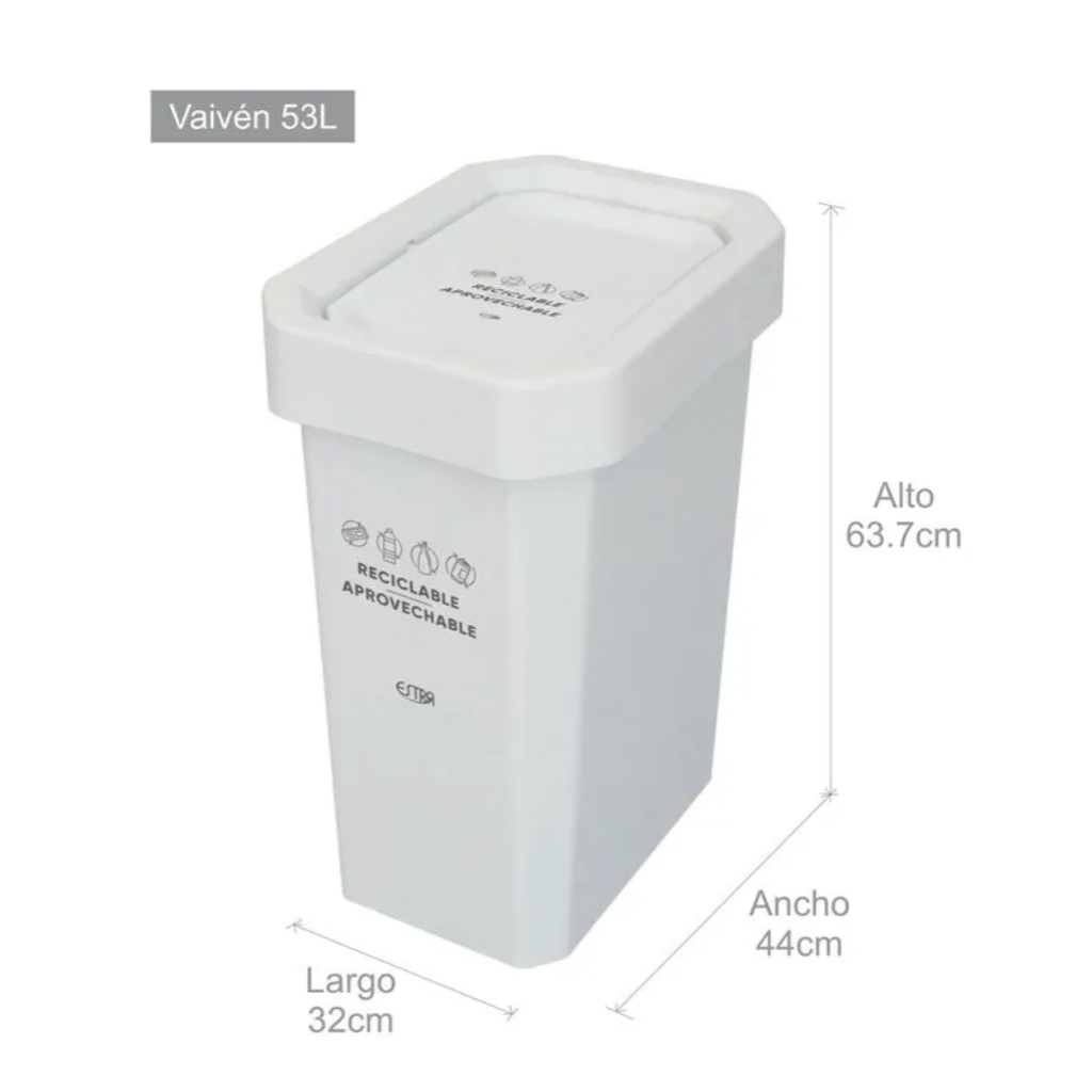 Papelera con Tapa Vaivén 53 Litros Blanco EstraBins Reciclable Aprovechable 4-1042648_1