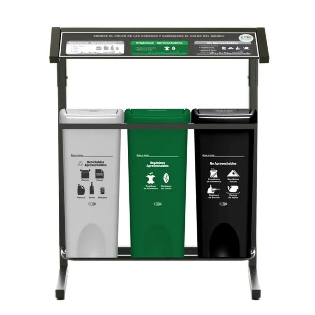 Punto Ecológico 53 Litros 3 Puestos Vaivén Con Techo (Blanco, Verde, Negro) Estra 4-1042755_1