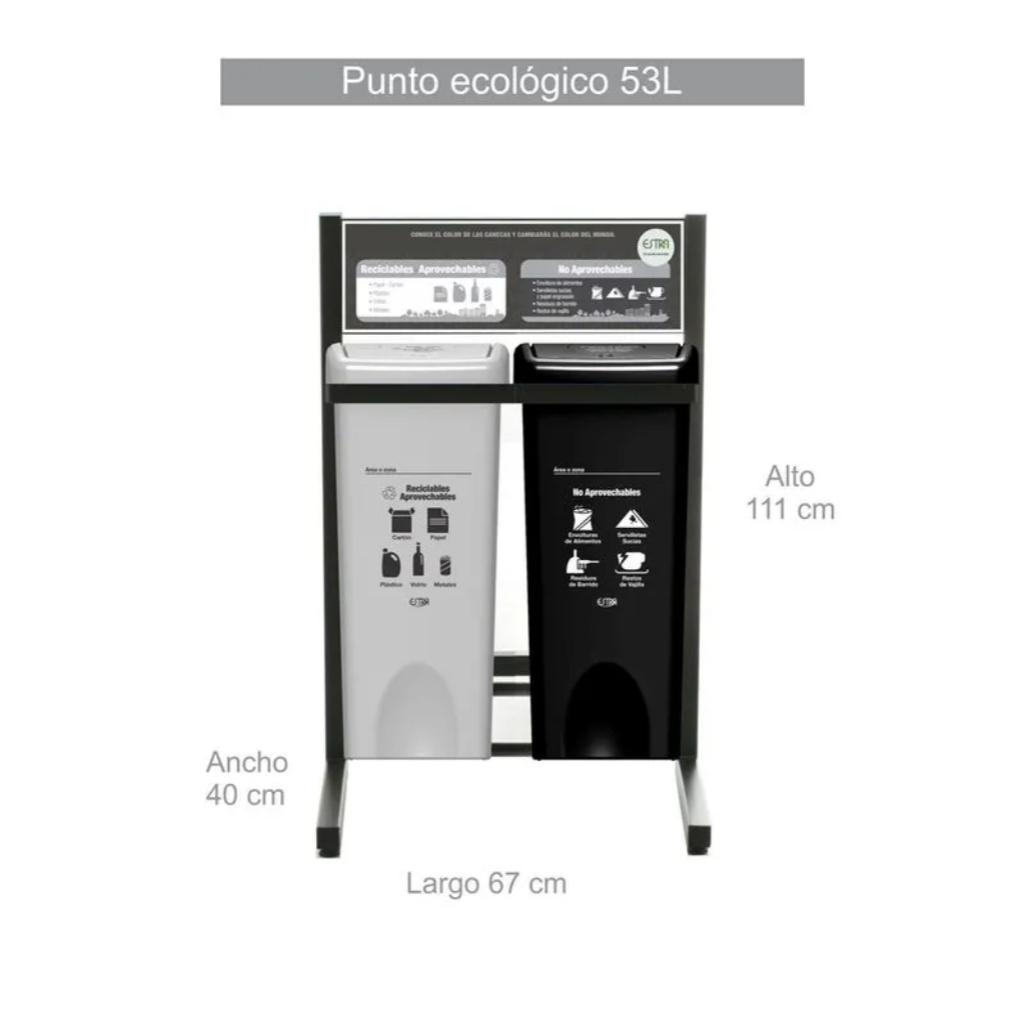 Punto Ecológico 53 Litros 2 Puestos Vaivén Con Tablero (Negro-Blanco) Estra 4-1019069_2