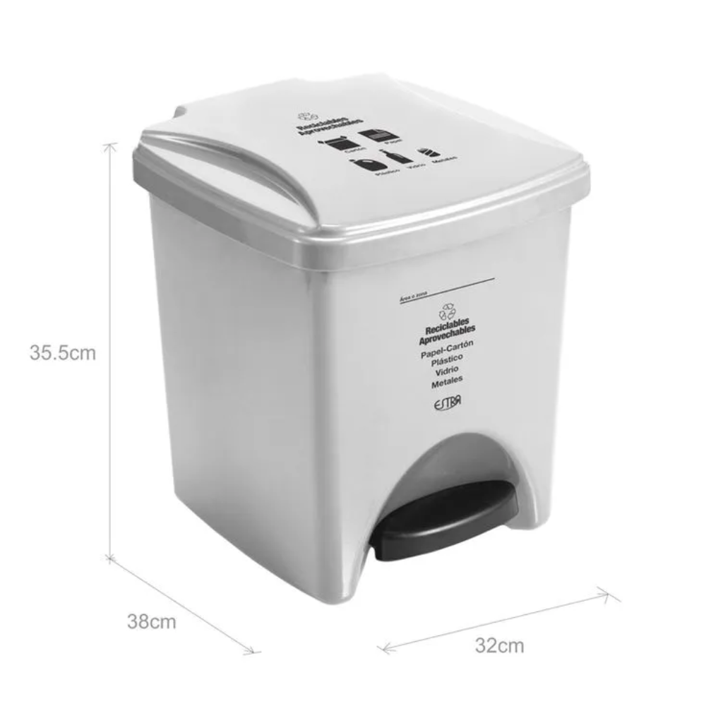 Papelera Pedal 20 Litros Blanca Residuos Reciclables y Aprovechables Estra 4-1042576_2